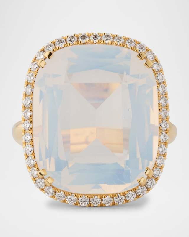 Gossip 18K Yellow Gold Moon Quartz Cushion Cut Ring with Diamonds